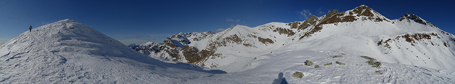 Dal colletto saliamo pestando neve sferzati dal vento al Monte Avaro